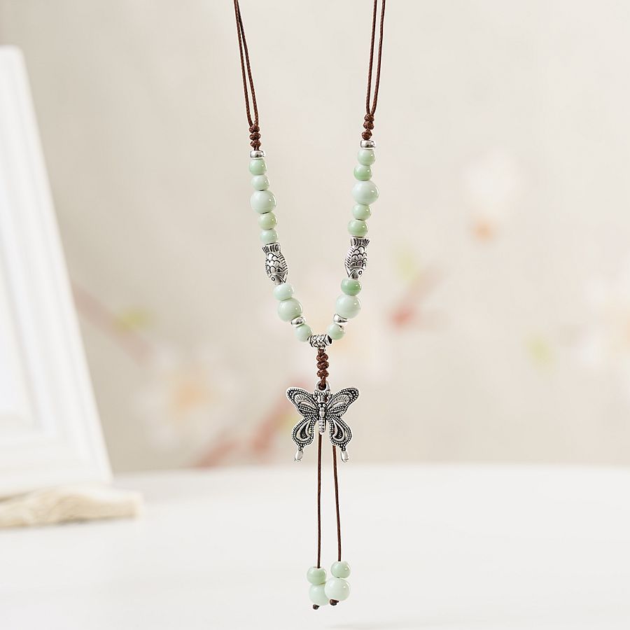 Wholesale Jewelry Butterfly Long Ceramic Beads Necklace