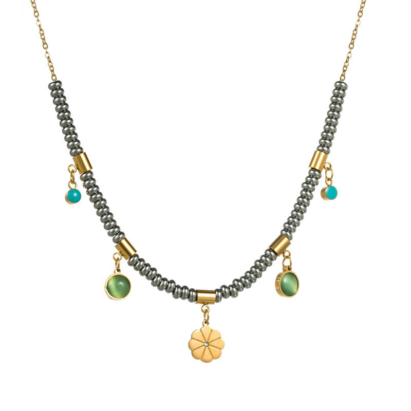 Wholesale Titanium Steel Double Layer Turquoise Pendant Necklace