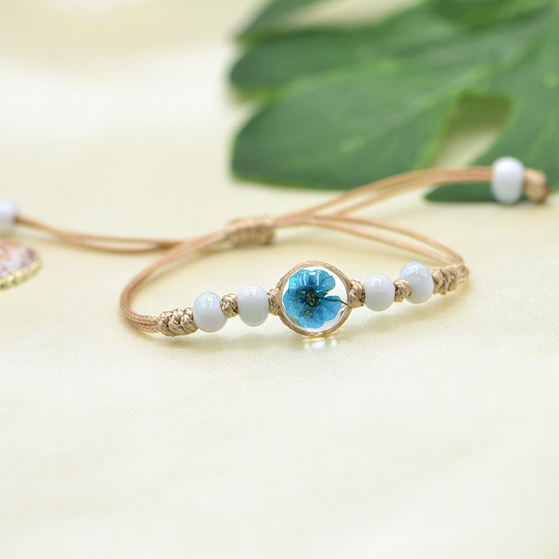 Wholesale Ceramic Glass Ball Dried Flower Plant Real Flower Woven Bracelet