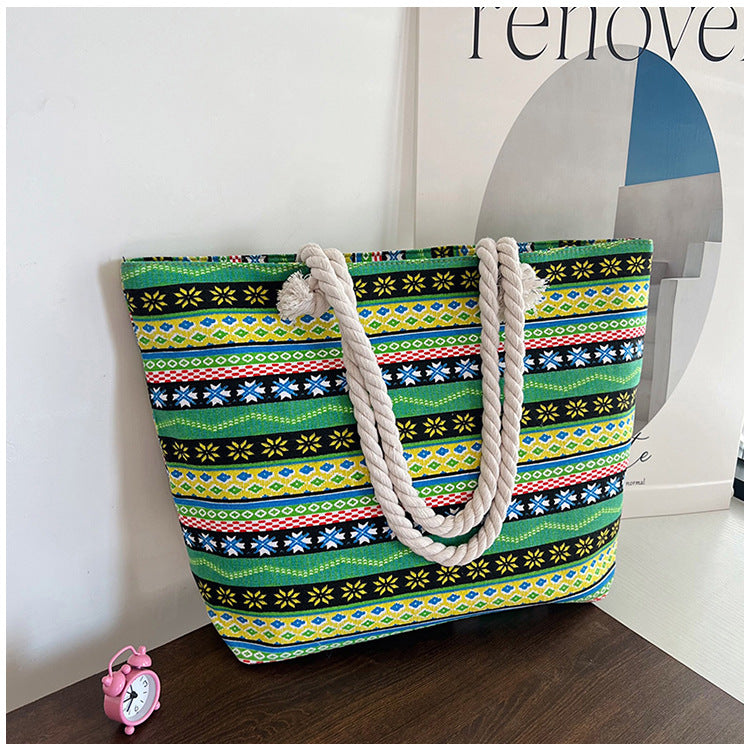 Venta al por mayor La bolsa de asas de lona rayada