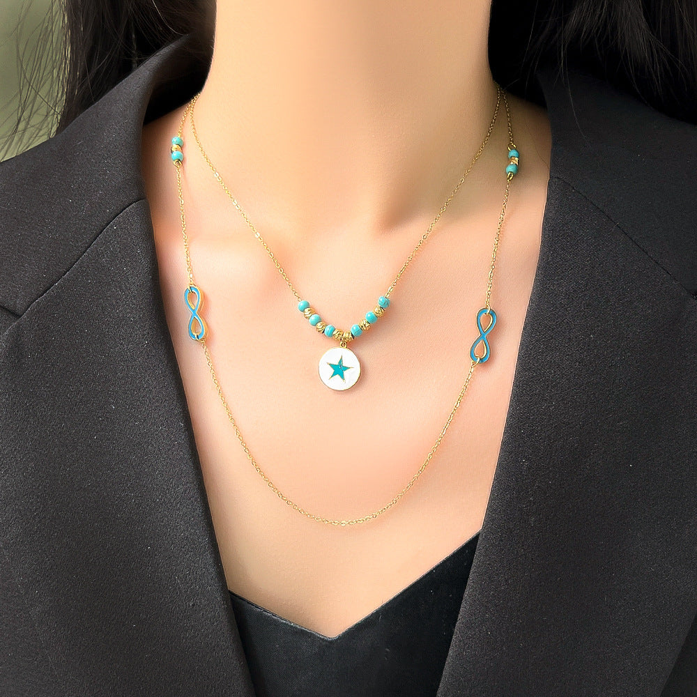 Wholesale Titanium Steel Layered Wear Drop Turquoise Necklace