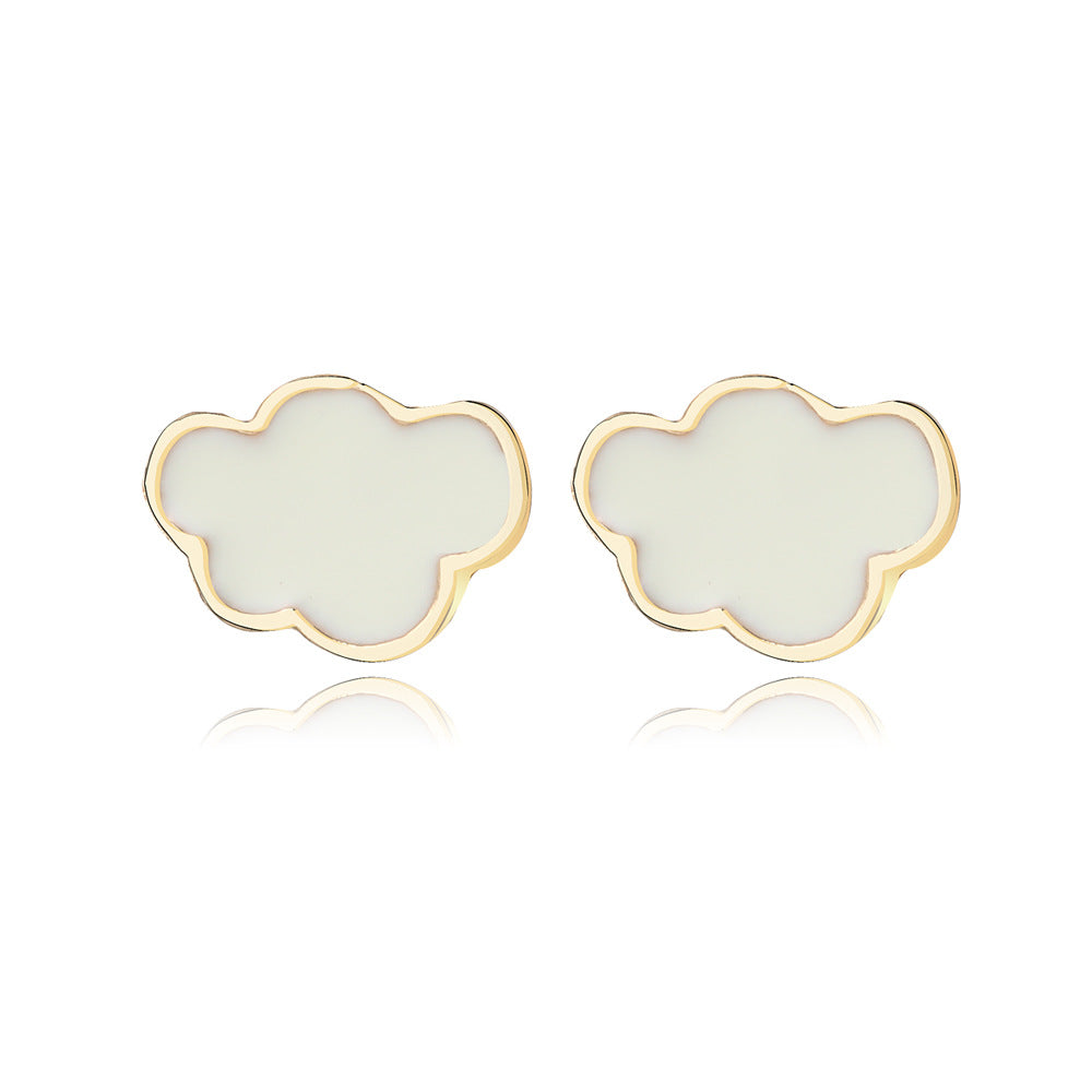 Wholesale Cloud Drip Oil White Alloy Ear Studs