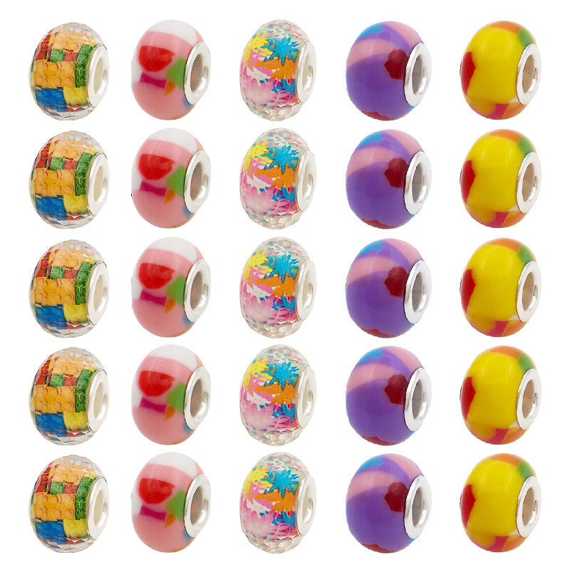 Wholesale 50PCS 8x14mm Resin Rainbow Big Hole Beads
