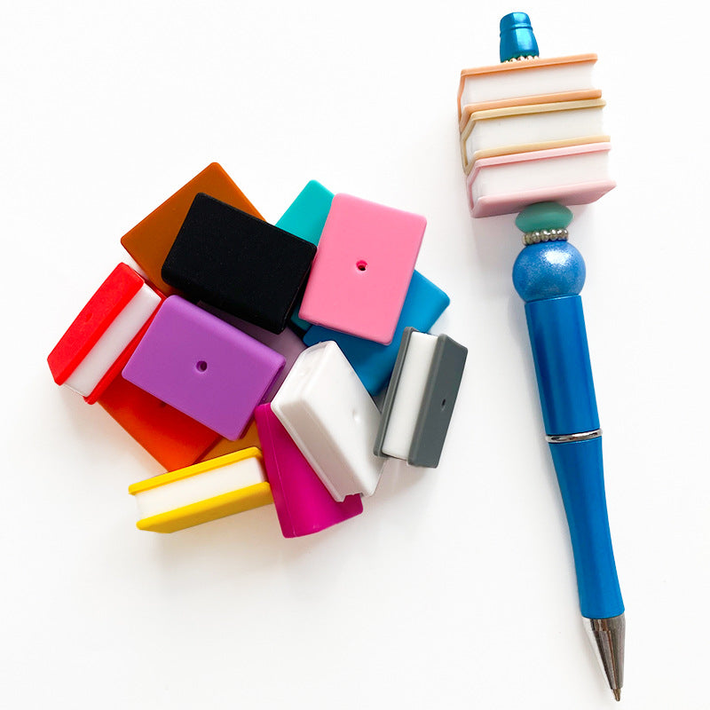 Wholesale 10PCS Stacked Book Shape Rectangle Cartoon Silicone Beads