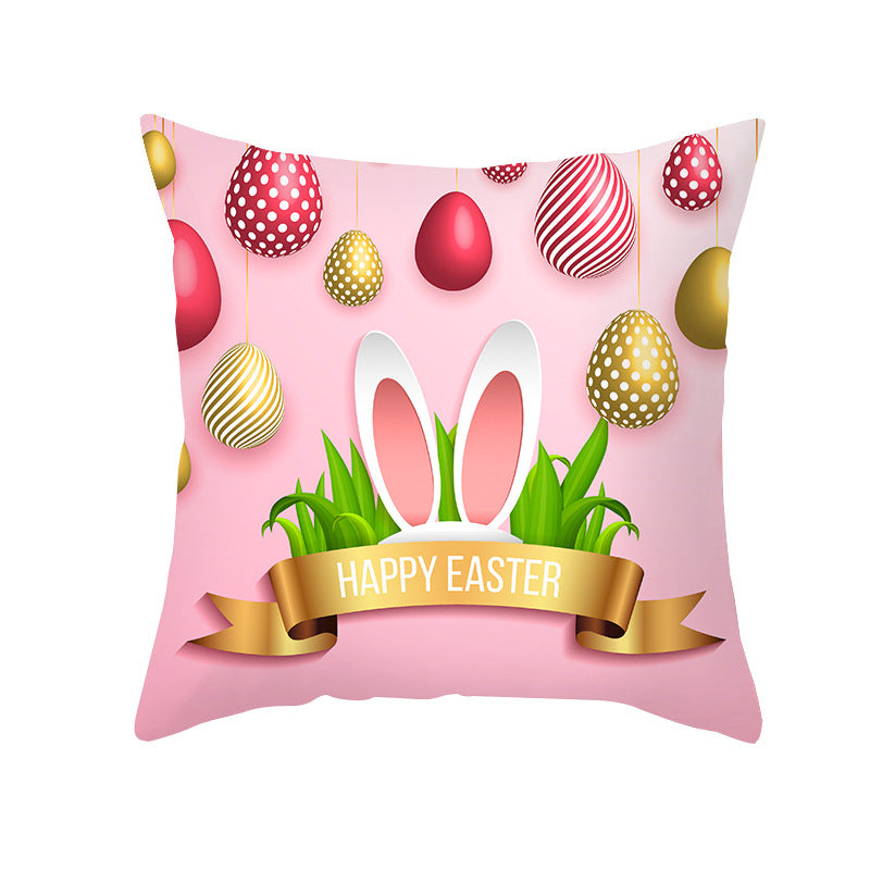 wholesale Funda de almohada de tiro de Pascua con estampado de huevo de conejito colorido de piel de melocotón