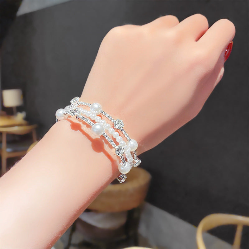 Venta al por mayor Pulsera De Diamantes De Imitación De Perlas De Doble Capa