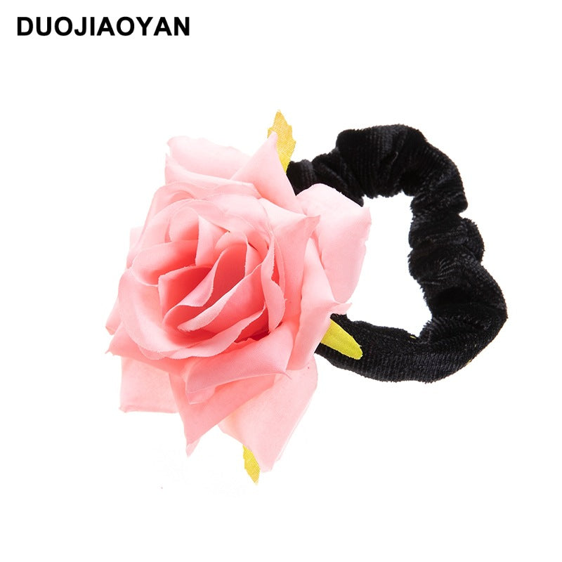 Venta al por mayor Real Fabric Rose Flowers Hair Scrunchies