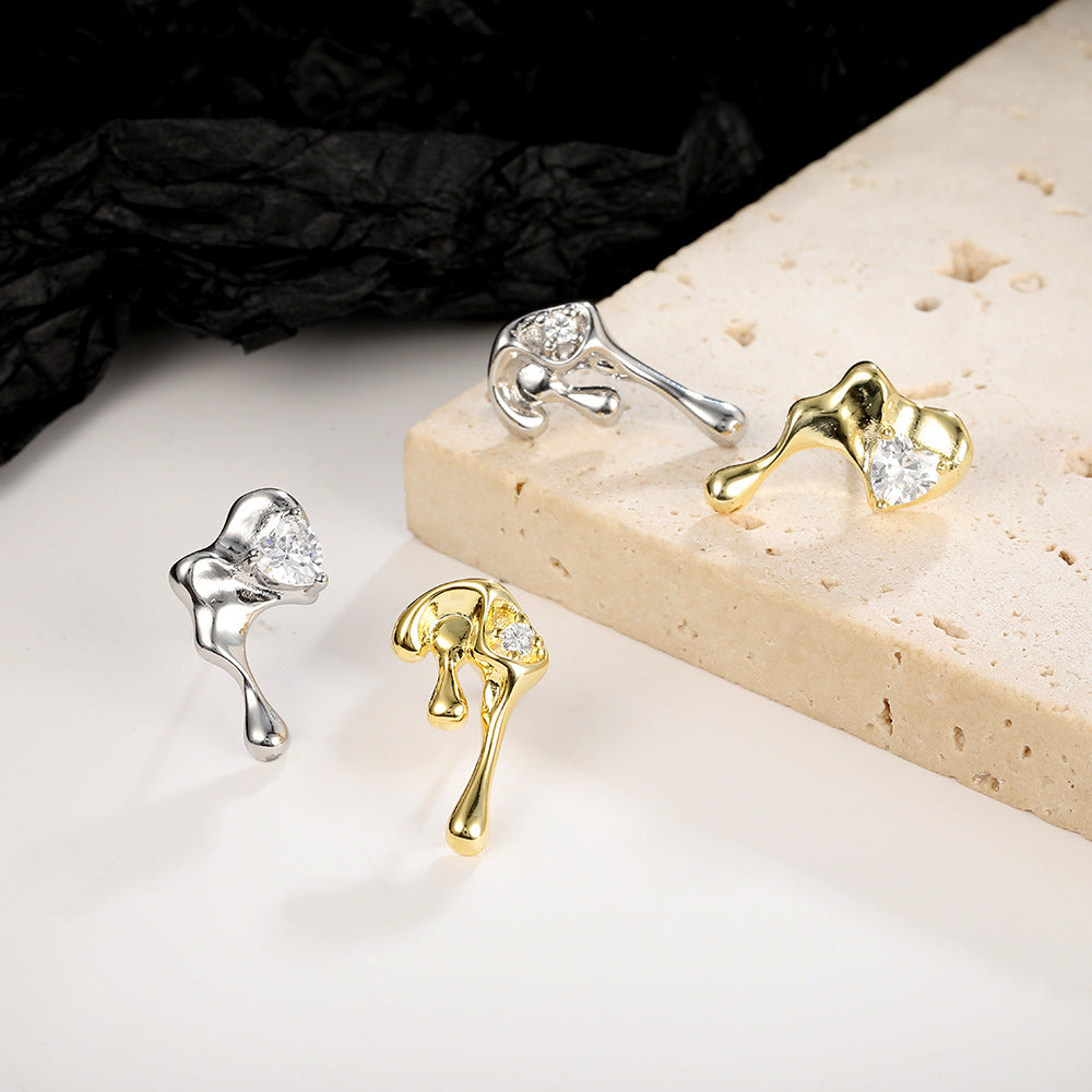 Wholesale Heart Ruffle Ear Studs Copper Earrings