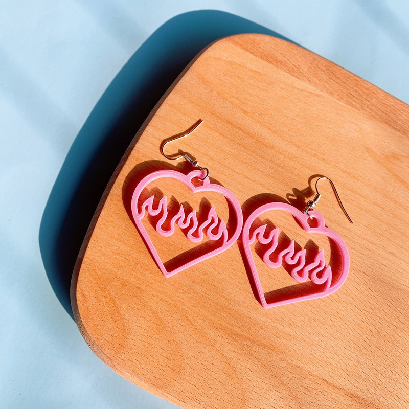 Wholesale Earrings Acrylic Heart Flame Hollow
