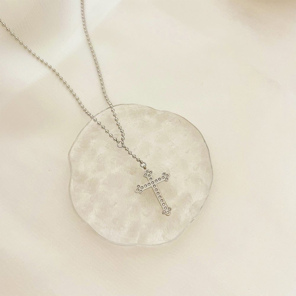Wholesale Stainless Steel Gold Plated Cross Diamond Clavicle Necklace