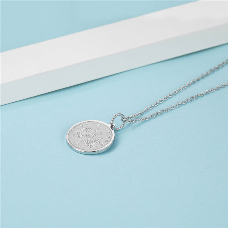 Wholesale Titanium Steel Engraved Double-sided Pattern Medal Necklace