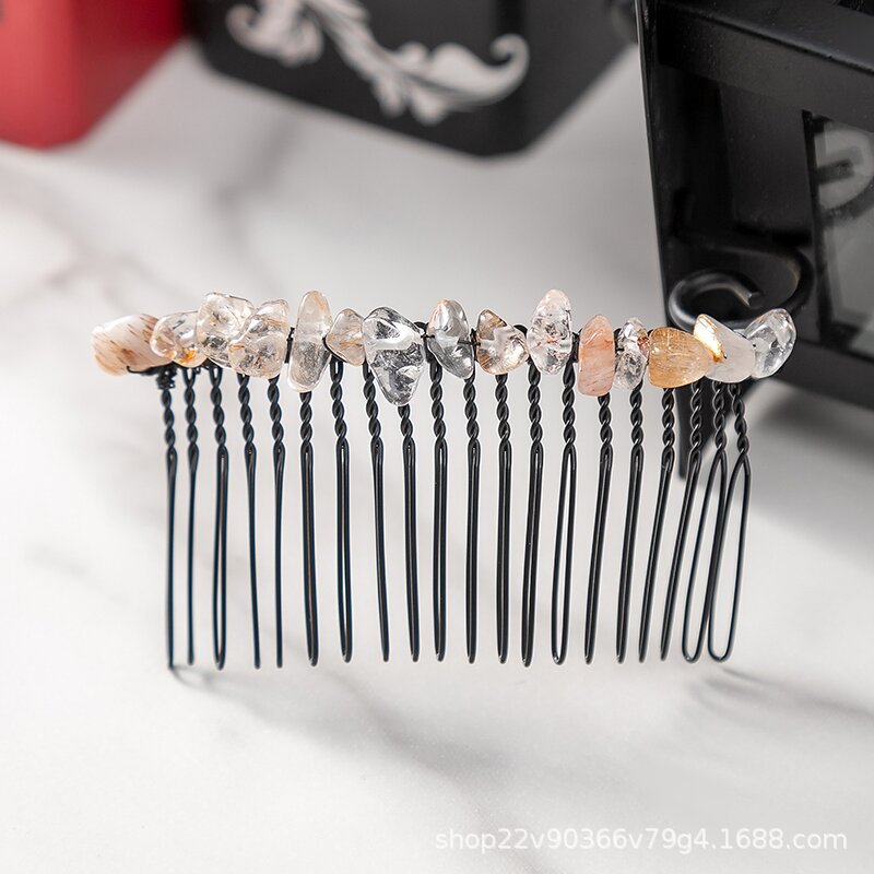 Wholesale Gravel Crystal 20 Teeth Black Hair Comb Metal Hair Clips