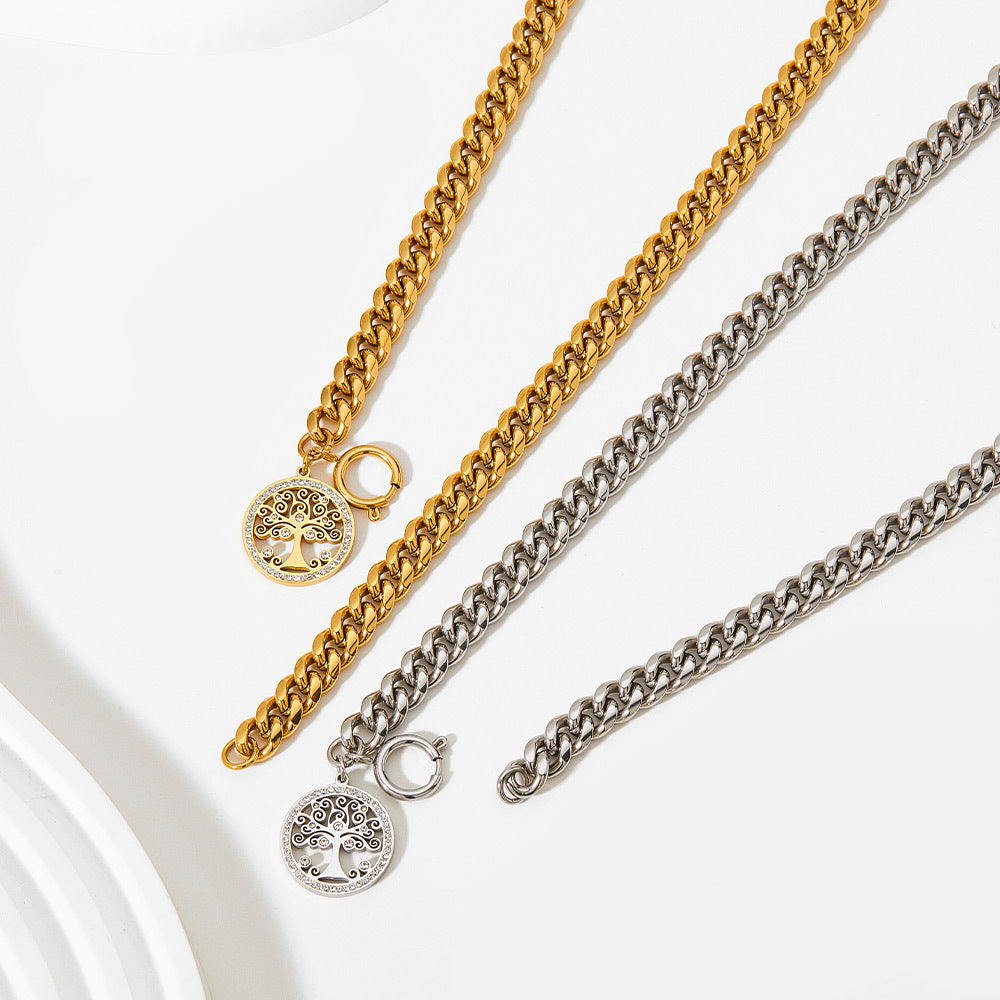 Wholesale Stainless Steel Gold Plated Hollow Tree of Life Temperament Clavicle Necklace