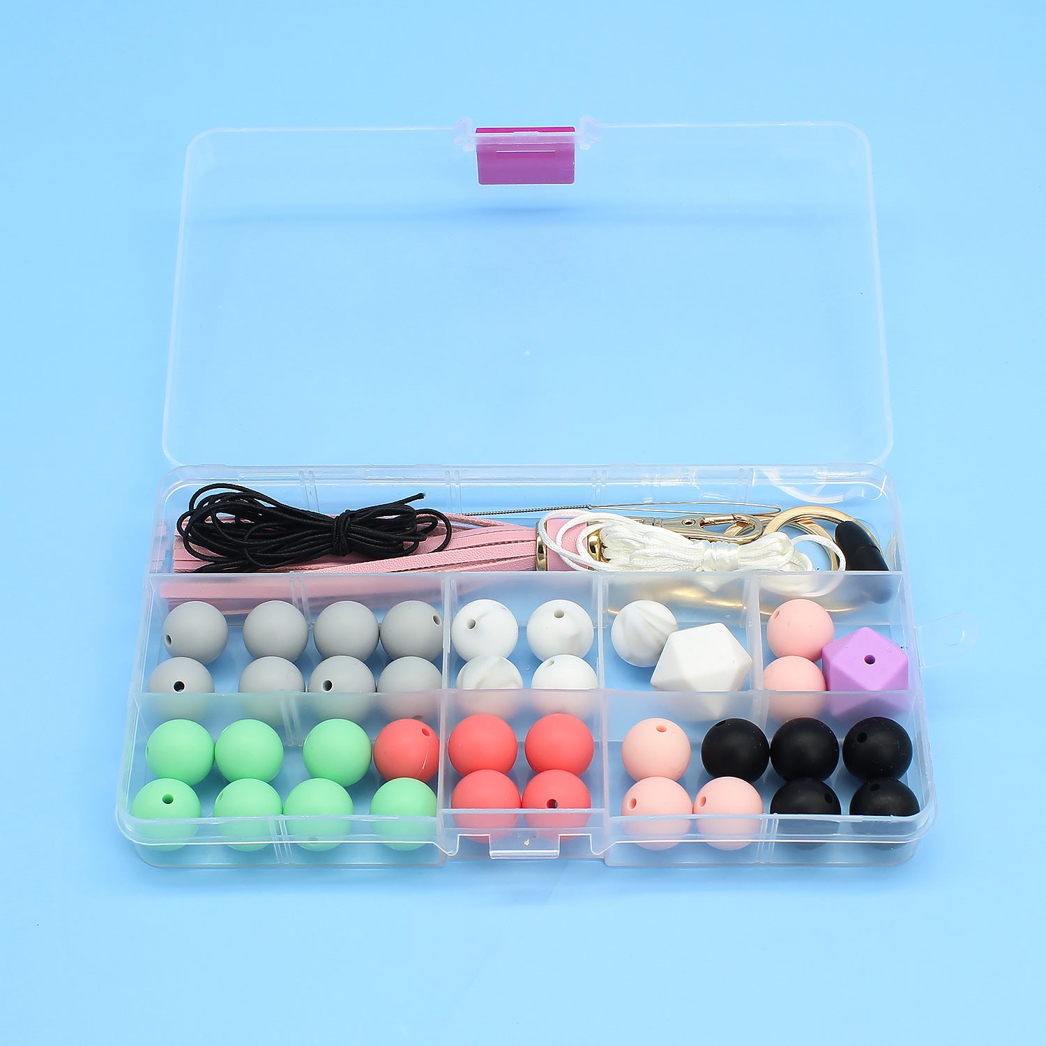 Venta al por mayor de cuentas de silicona DIY llavero de muñeca 15 rejillas