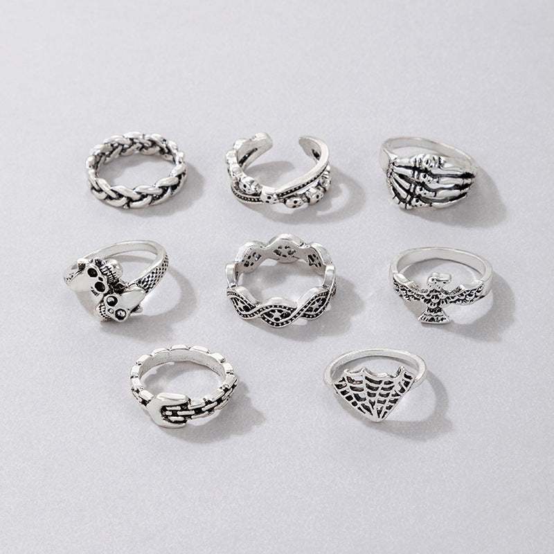 Wholesale Skull Claws Vintage Eight-Piece Set Alloy Ring