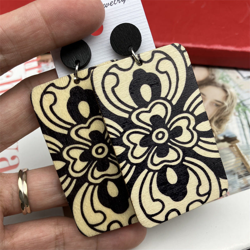 Wholesale Rectangular Wood Earrings