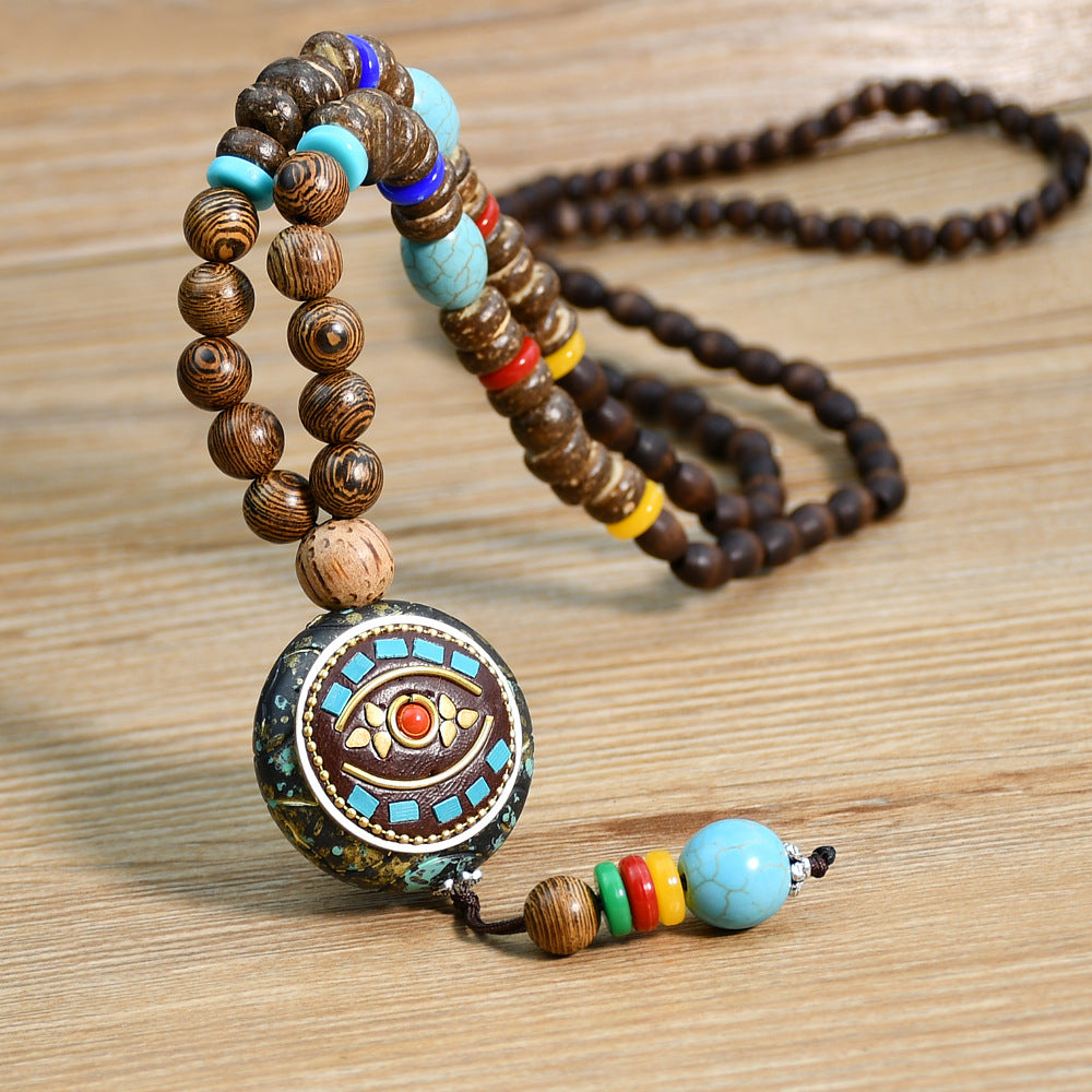 Wholesale ethnic style sweater chain handmade long wooden bead string