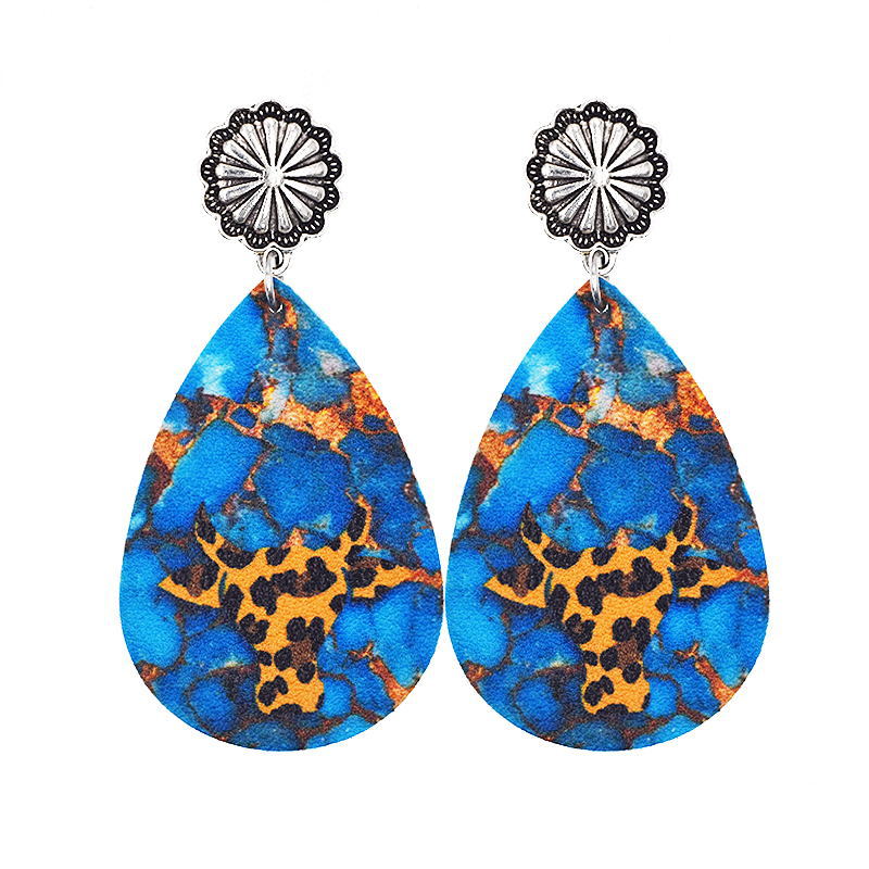 Wholesale Western Denim Reversible Check Leather Earrings