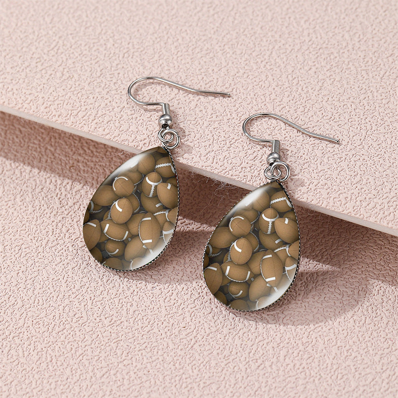 Wholesale Rugby Basketball Time Stone Glass Drop Shaped Earrings