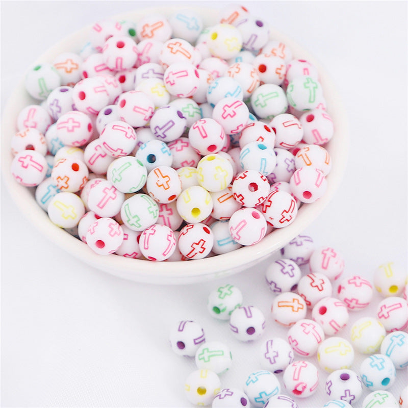 Wholesale 8MM 100PCS/Pack Acrylic Cross Round Beads