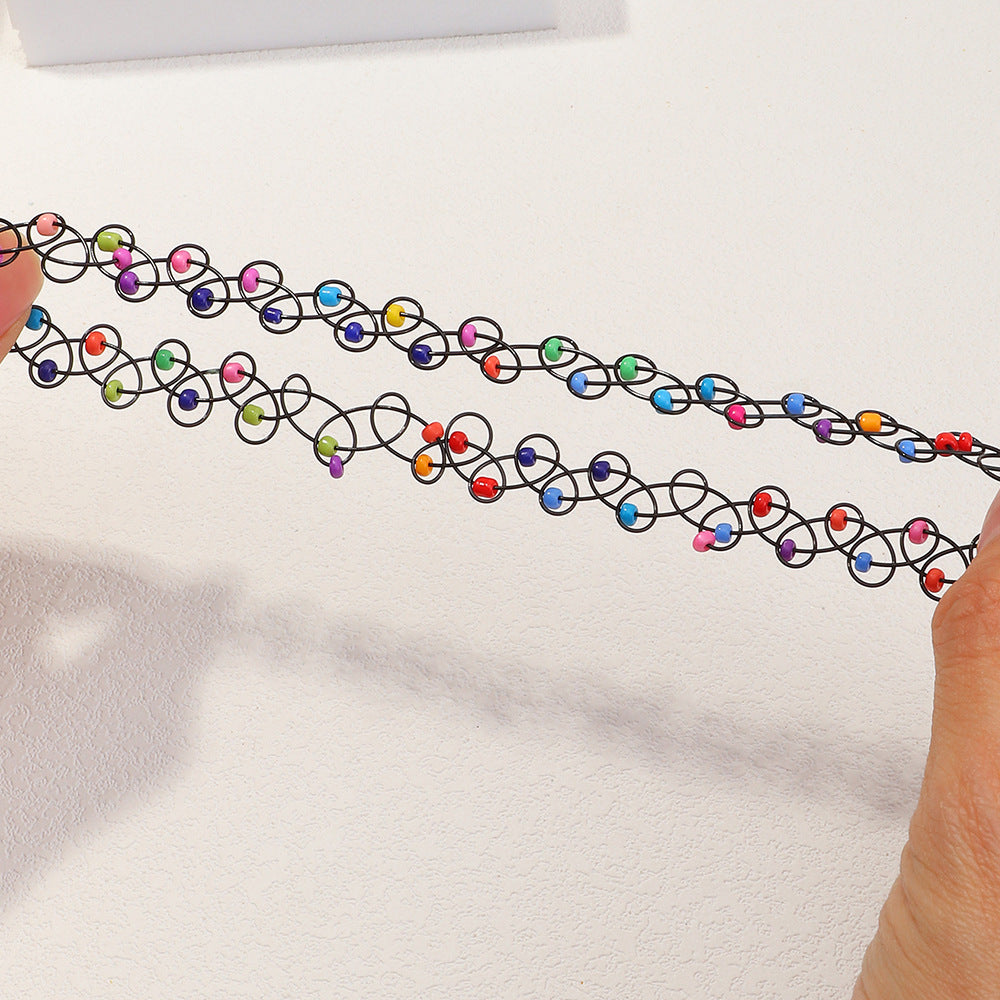 Venta al por mayor de cuentas de arroz personalizado collar elástico de plástico