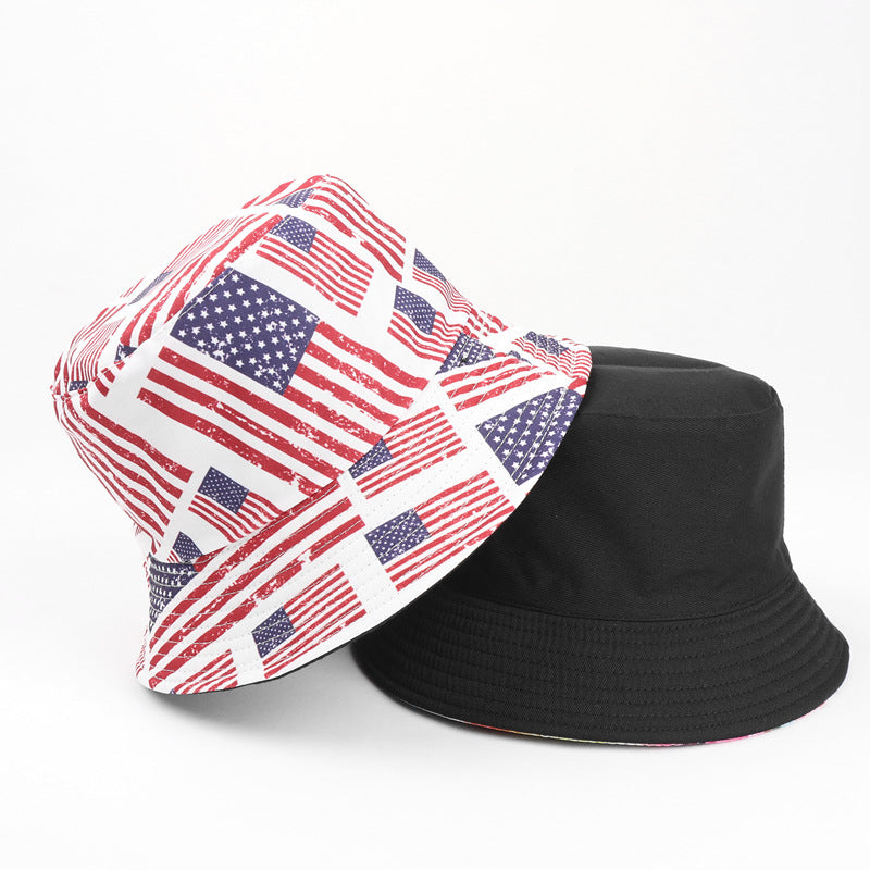Wholesale Cotton American Flag Print Reversible Bucket Hat