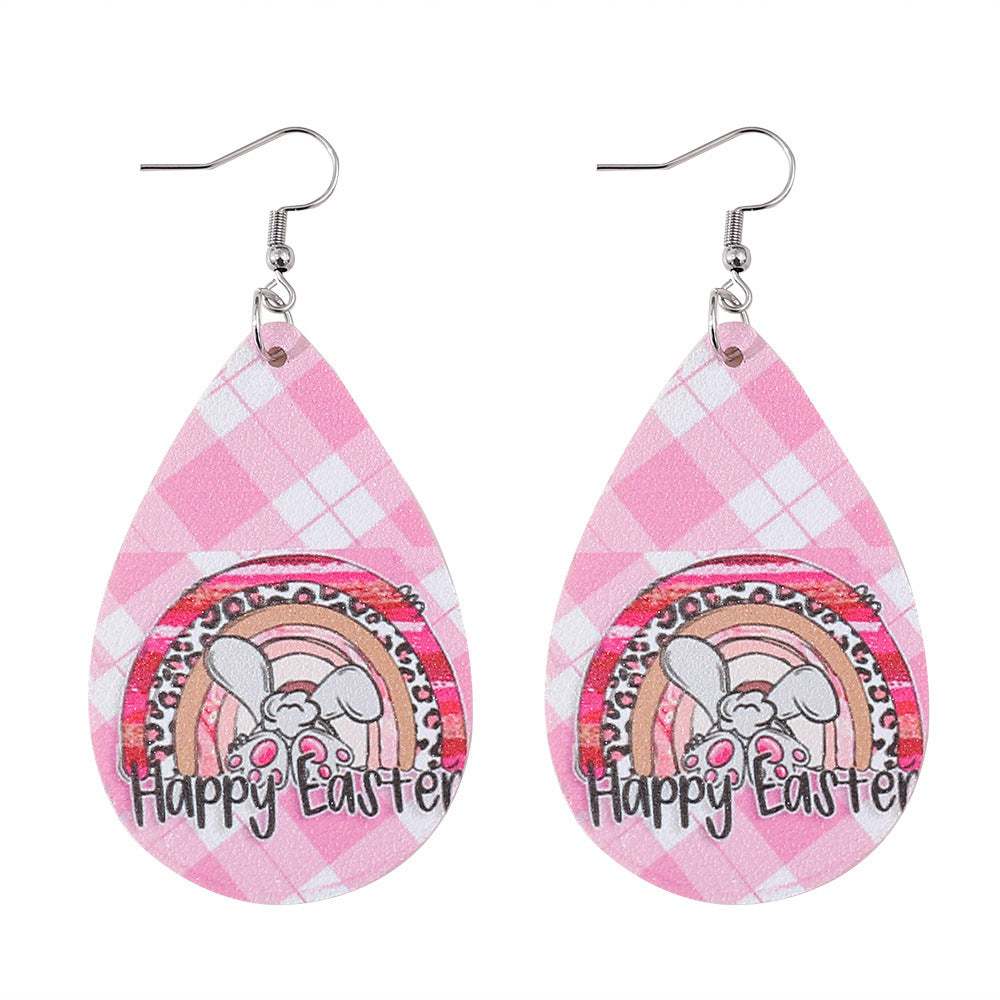 Joyas al por mayor Conejito de Pascua Plaid PU Pendientes de cuero