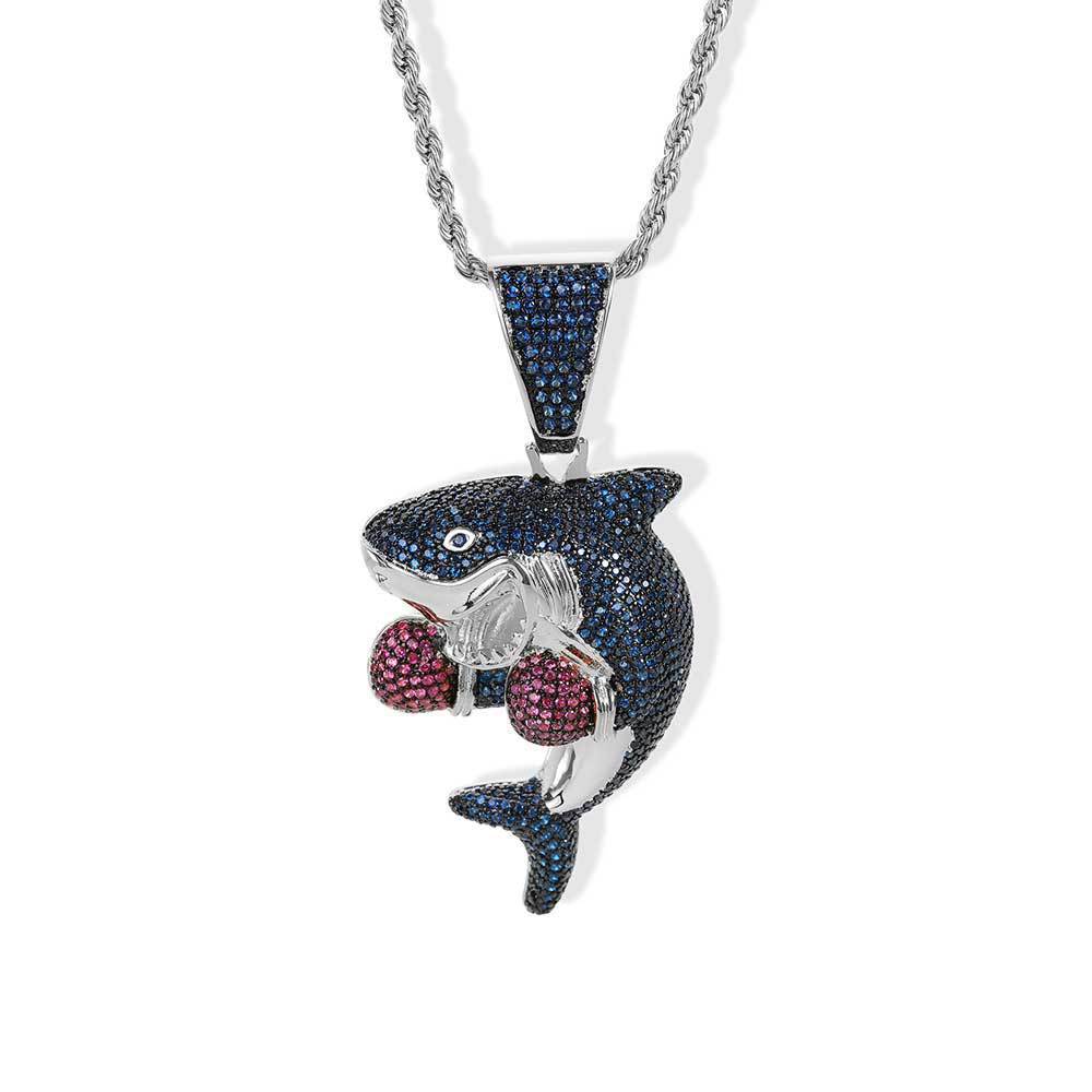Wholesale Zircon Inlaid Boxing Shark Metal Necklaces