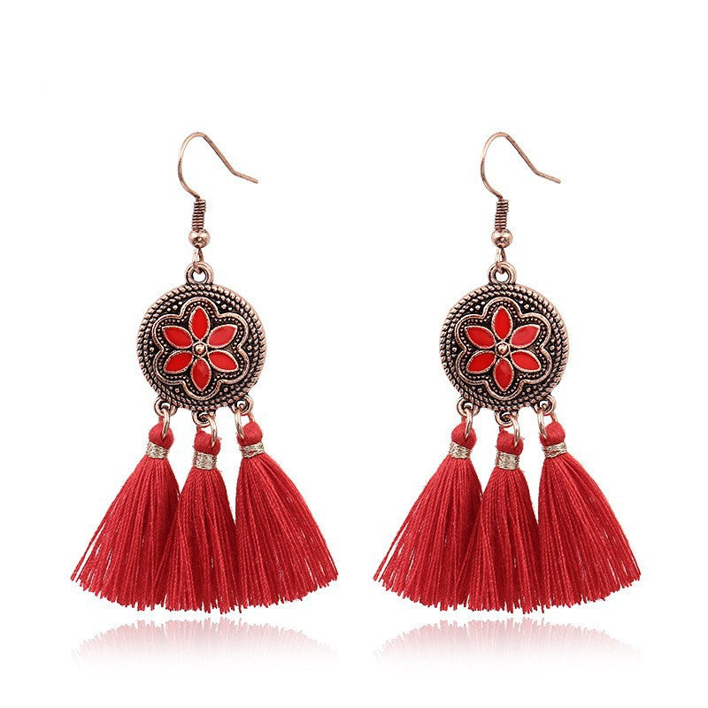 Venta al por mayor Pendientes de aleación de borla hechos a mano bohemios