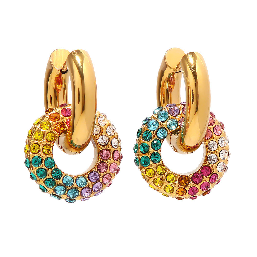 Wholesale 18k Gold Plated Colorful Full Diamond Earrings Stainless Steel