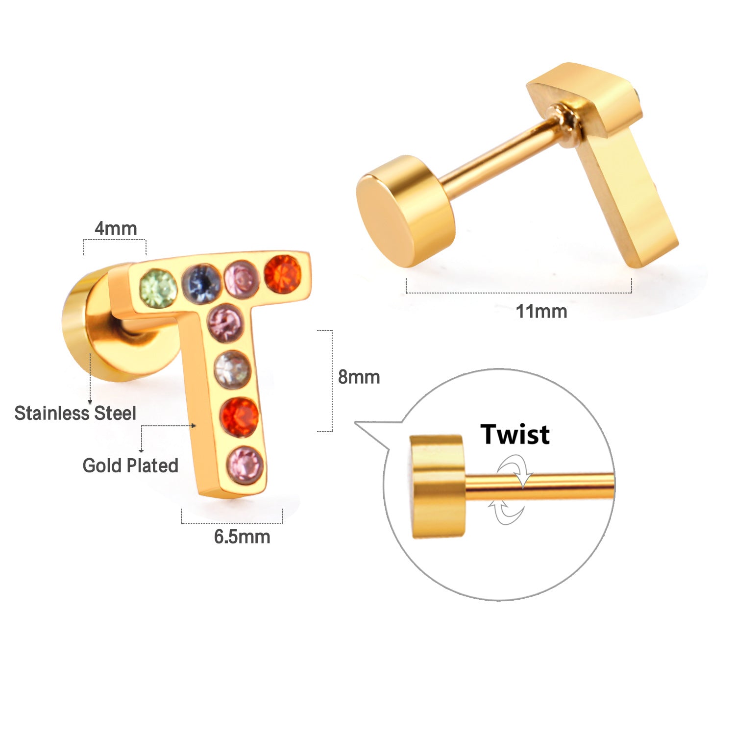 Wholesale Gold 26 Letters Stainless Steel Ear Studs Earrings