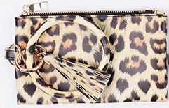 Wholesale PU Leopard Sunflower Coin Purse Wrist Keychain