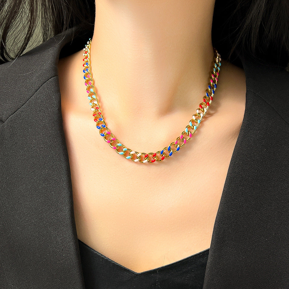 Wholesale Titanium Steel Enamel Color Oil Drop Cuban Chain