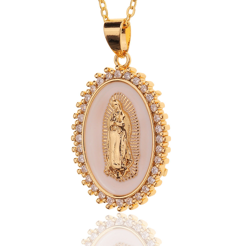 Wholesale Copper Micropaved Zircon Virgin Mary Pendant Believer Necklace