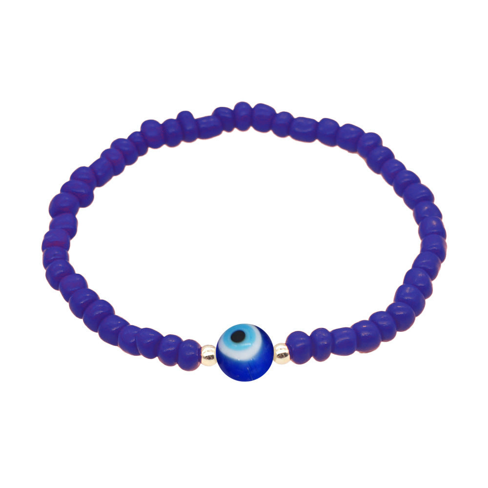 Venta al por mayor Devil Eyes White Glass Rice Beads Bracelet