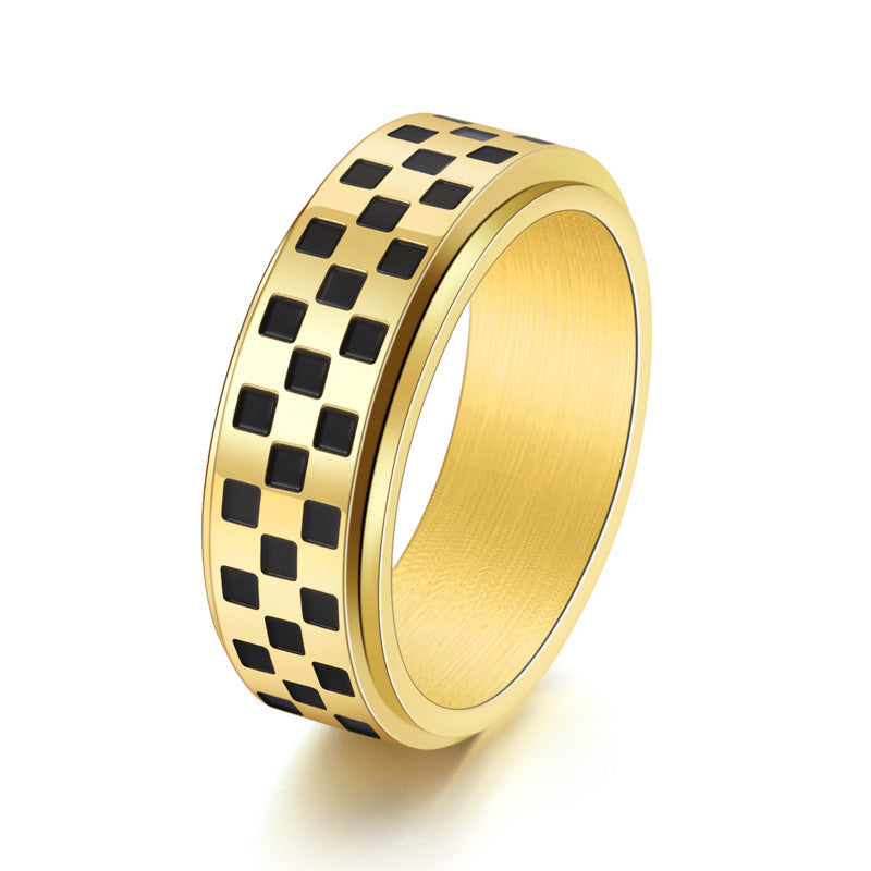 Wholesale Titanium Steel Black and White Checkerboard Rings