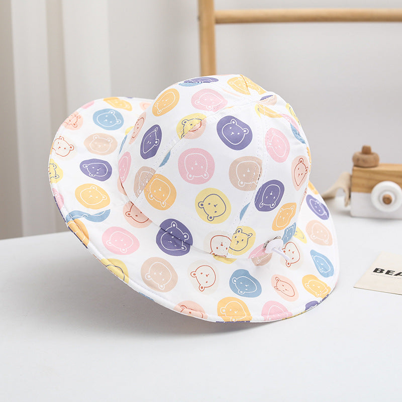 Sombrero de pescador para niños con diseño de osito grande de algodón al por mayor