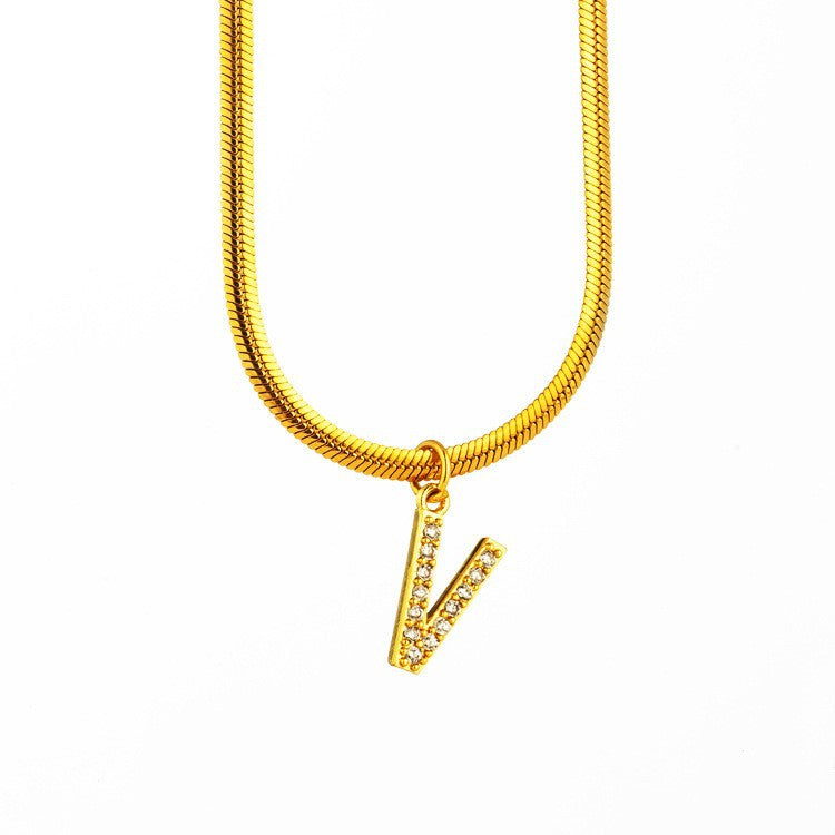 Wholesale Titanium Steel 26 Letters Flat Snake Bone 18K Gold Necklace