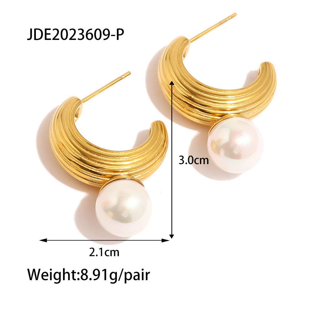 Wholesale 18K Gold Plated Vintage  Pearl Earrings Stainless Steel