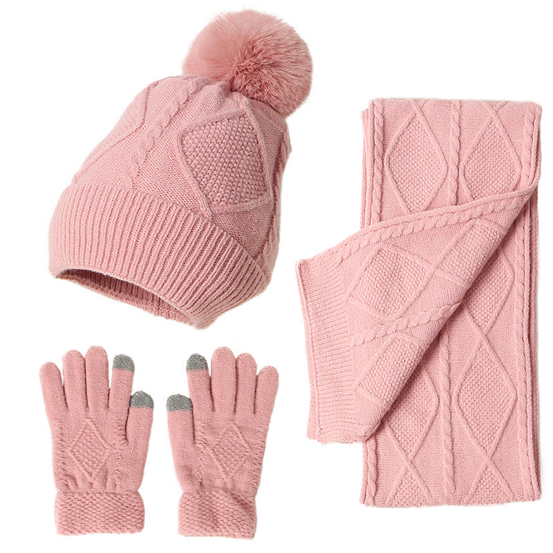 Wholesale Acrylic Autumn and Winter New Warm and Thickened Wool Adult Hats, Scarves, Gloves, Three Piece Set