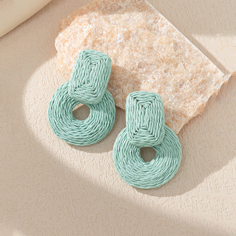 Wholesale Colorful Raffia Metal Earrings
