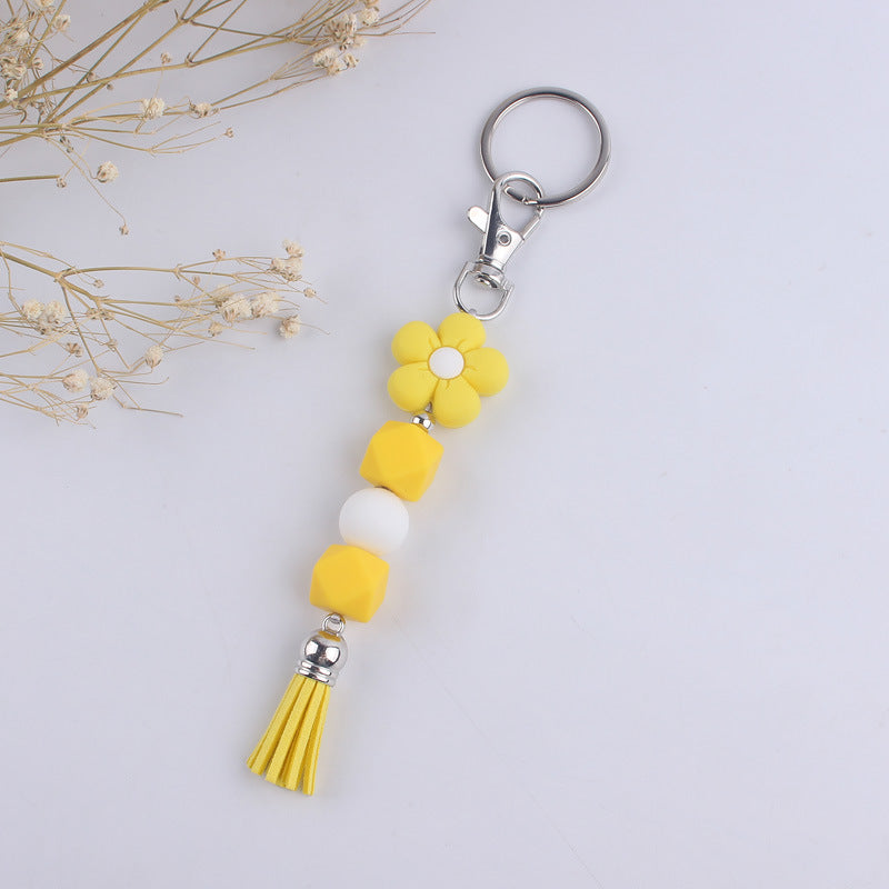 Wholesale Silicone Cartoon Flower Beaded Keychain