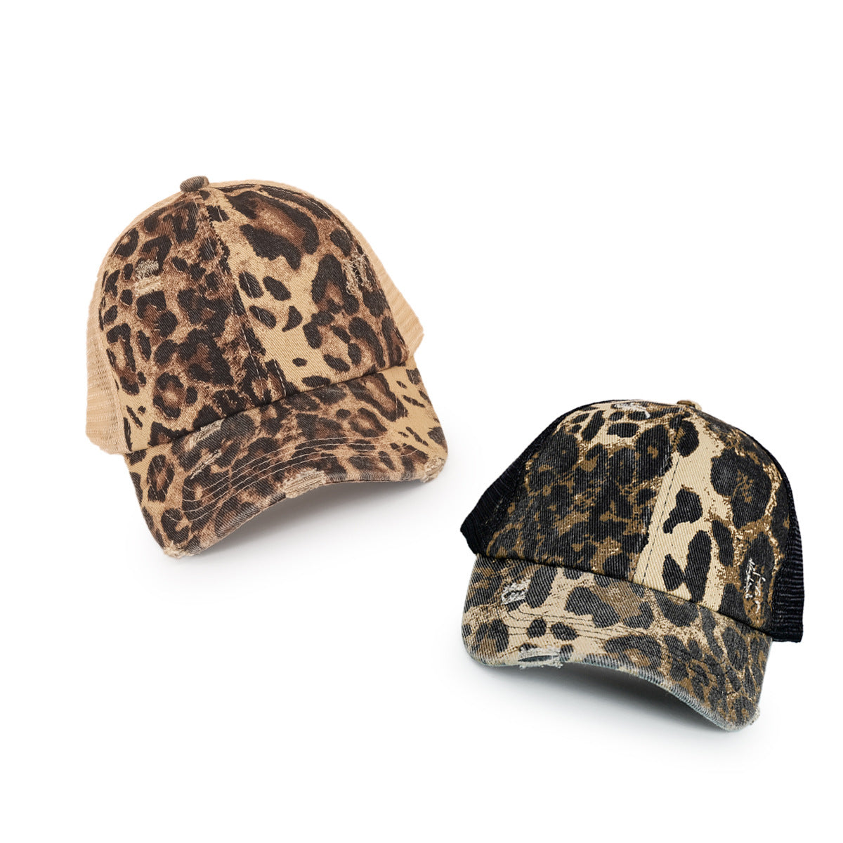 Venta al por mayor Gorra de béisbol cruzada con agujero de estampado de leopardo de algodón