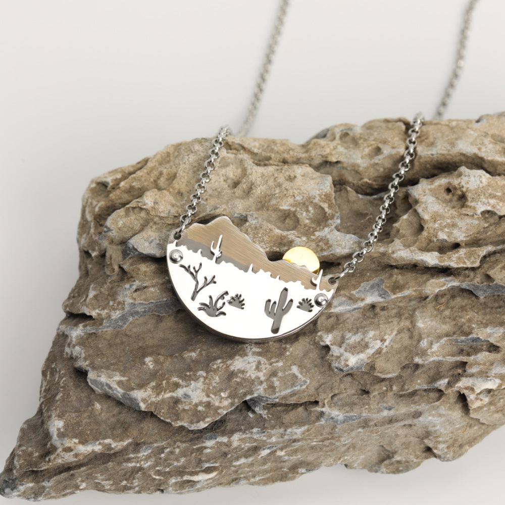 Venta al por mayor Sunset Mountains colgante collar de acero inoxidable