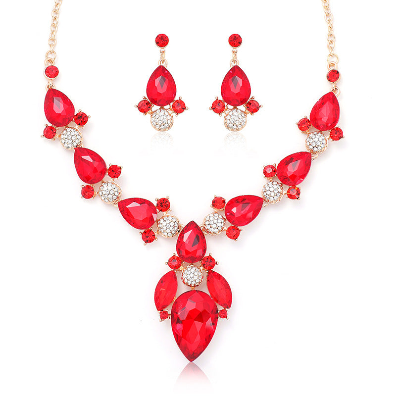 Wholesale Vintage Crystal Alloy Long Necklace Earring Set