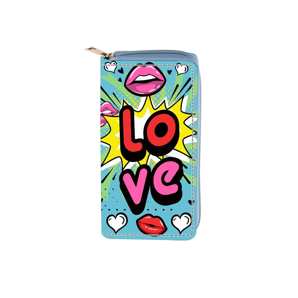 Venta al por mayor LOVE English Letters PU Cartera larga con cremallera