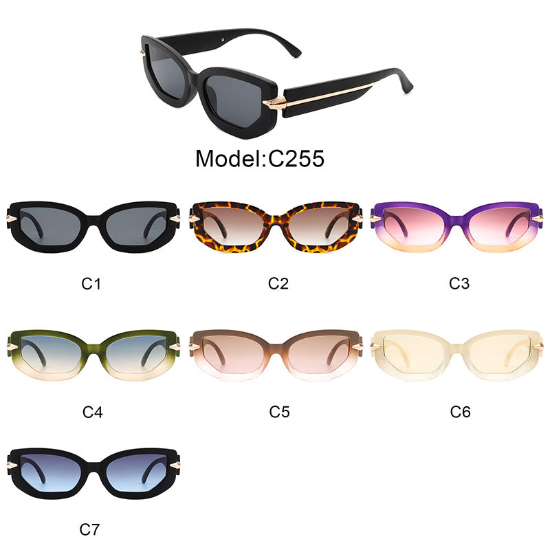 Wholesale PC Small Frame Cat Eye Metal Bar Polygon Sunglasses