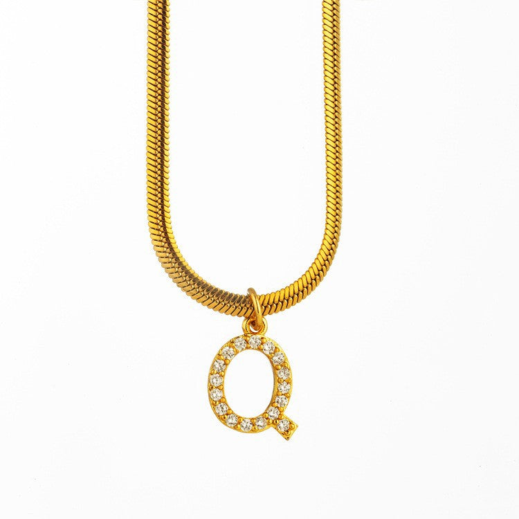 Wholesale Titanium Steel 26 Letters Flat Snake Bone 18K Gold Necklace