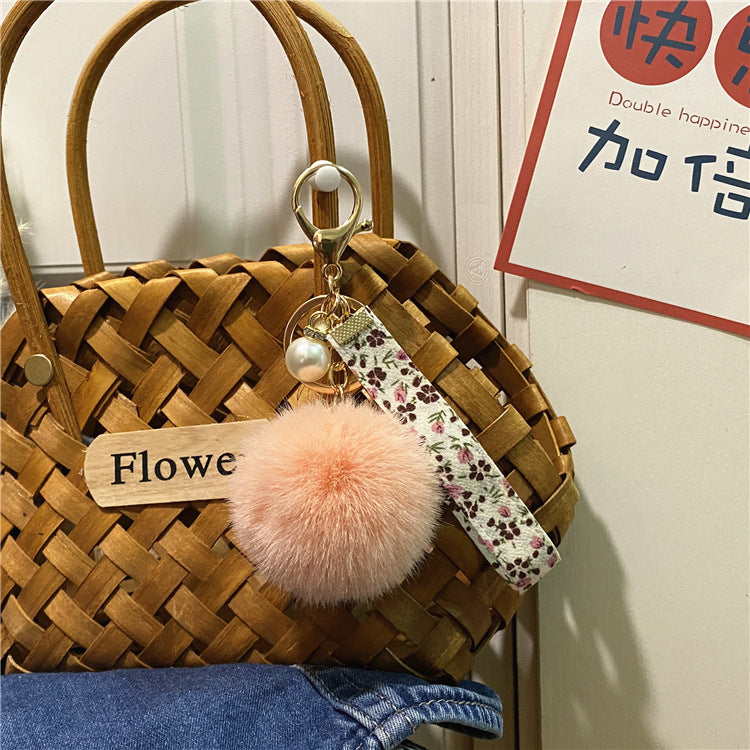 Wholesale Plush Floral Ribbon Pom Keychain