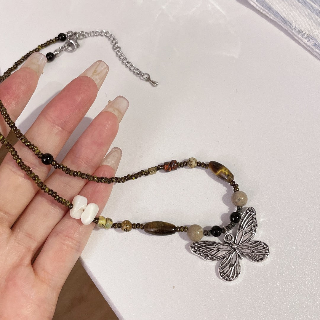 Wholesale Beaded Alloy Butterfly Necklace